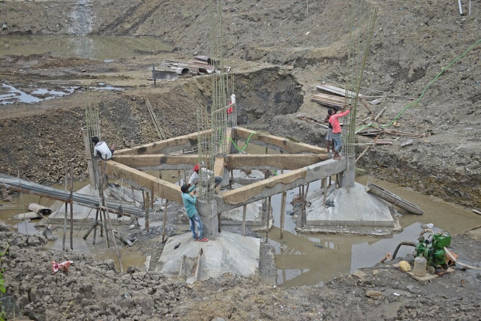 Foundation formwork and rebar on a residential job site